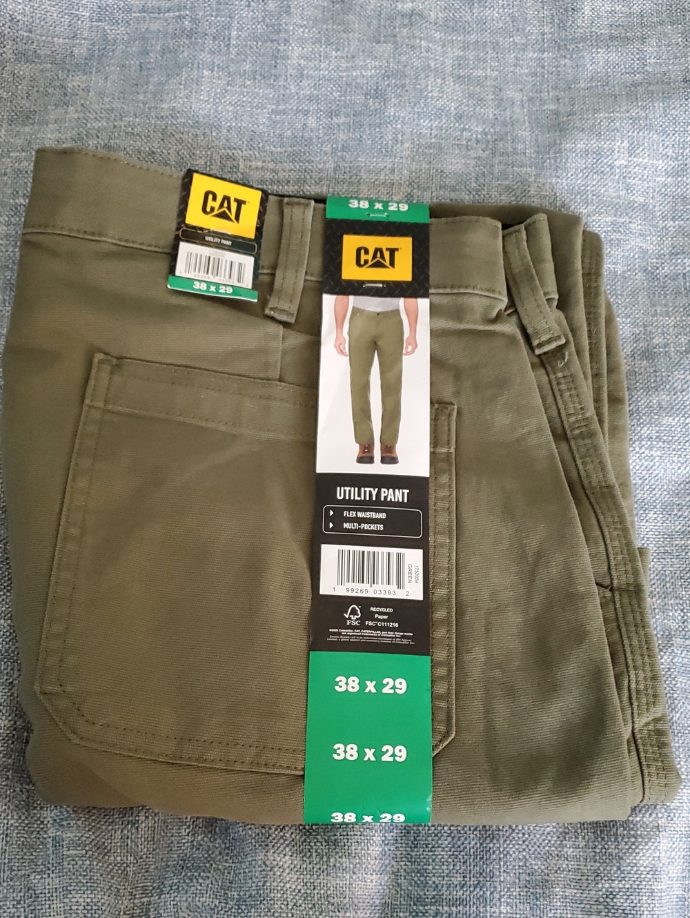 Caterpillar CAT Olive Green Canvas Utility Pants 38x29